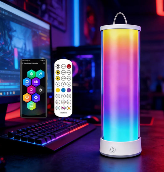 Cordless Table Lamp, RGB 16 Million Colors Rechargeable 1500LM Dimmable APP & Remote Control, Dynamic Sync, Timer & Scene Modes, Portable Ambient LED Light for Outdoor, Gaming Room, White
