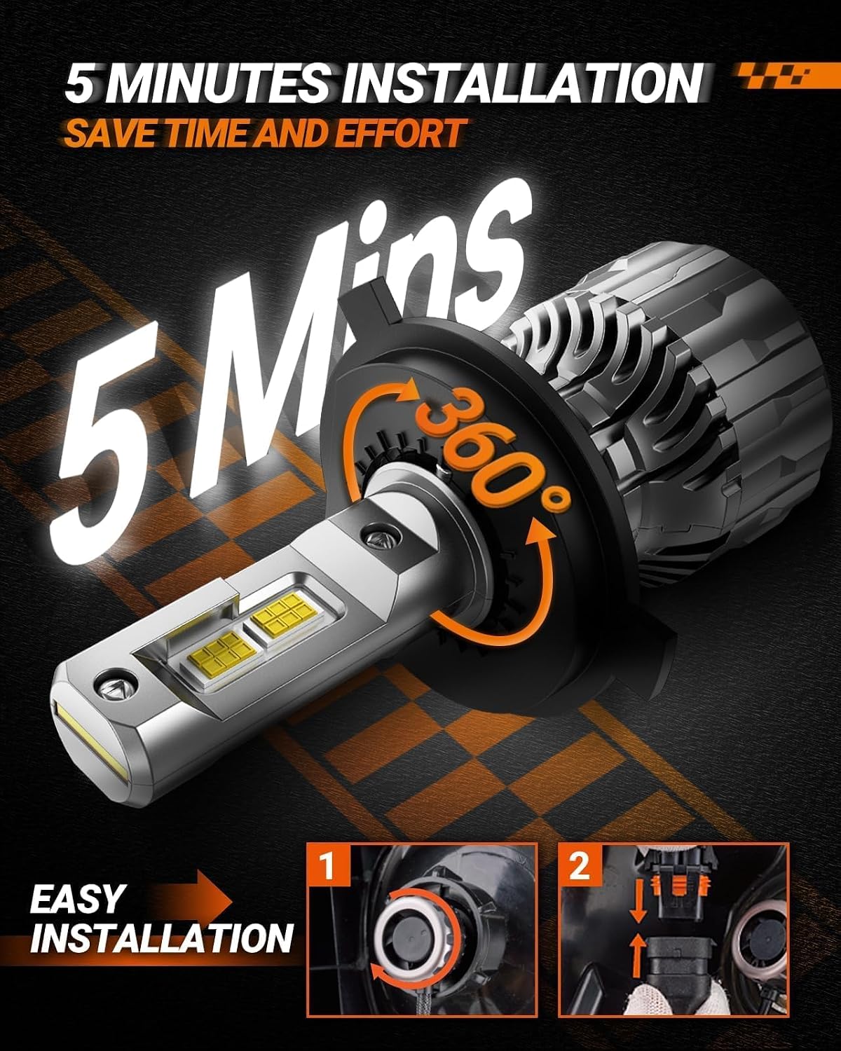 SEALIGHT H4 LED Bulbs, 70000LM Super Bright, 6500K Cool White H4 Bulbs with 15,000RPM Turbo Cooling Fan, 10-Year Lifespan, Pack of 2
