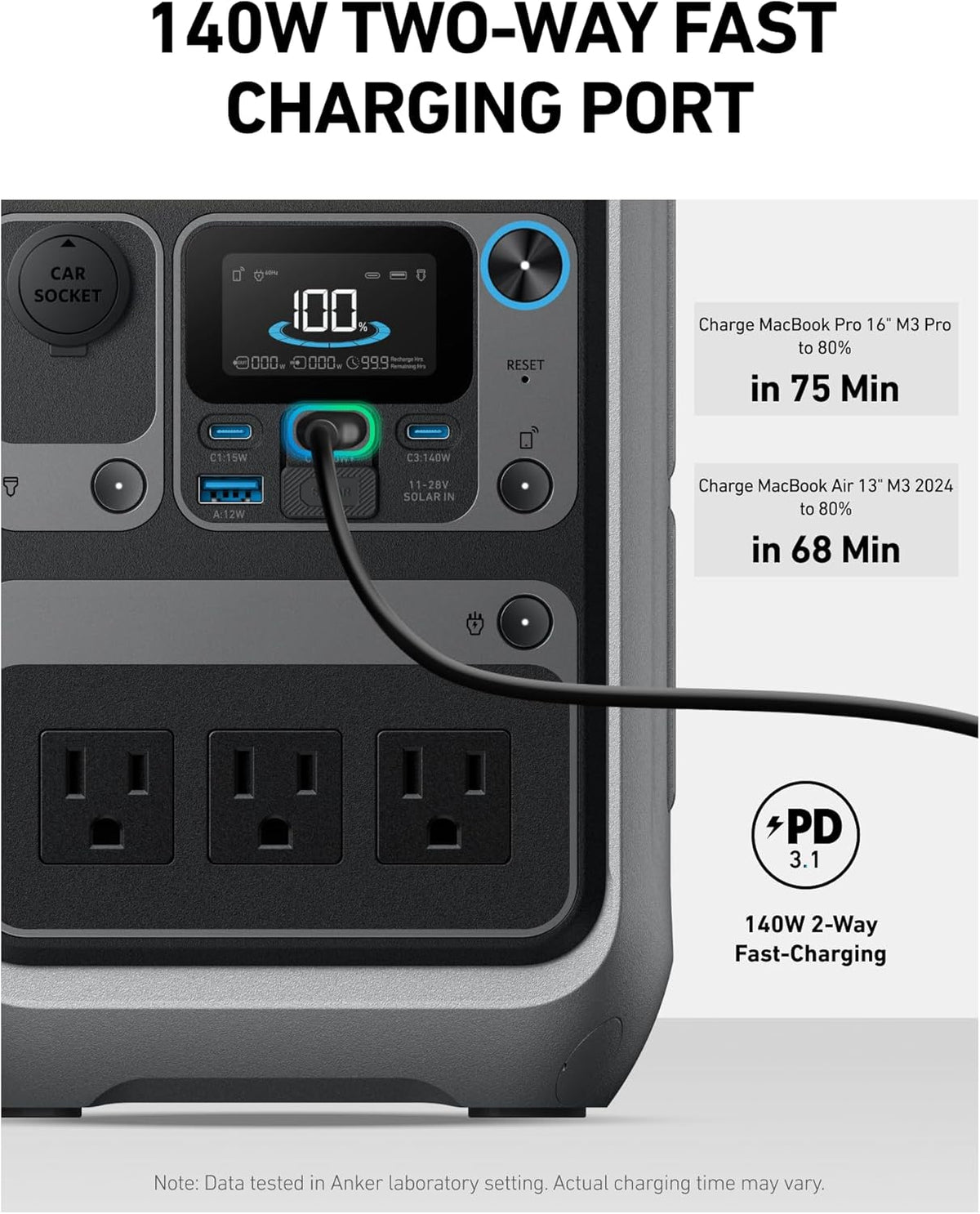 Anker Portable Power Station SOLIX C300, 288Wh LiFePO4 Backup Battery, 300W Solar Generator, 140W Two-Way Fast Charging, for Camping, Hunting, Travel, Blackout & Emergencies (Solar Panel Optional)