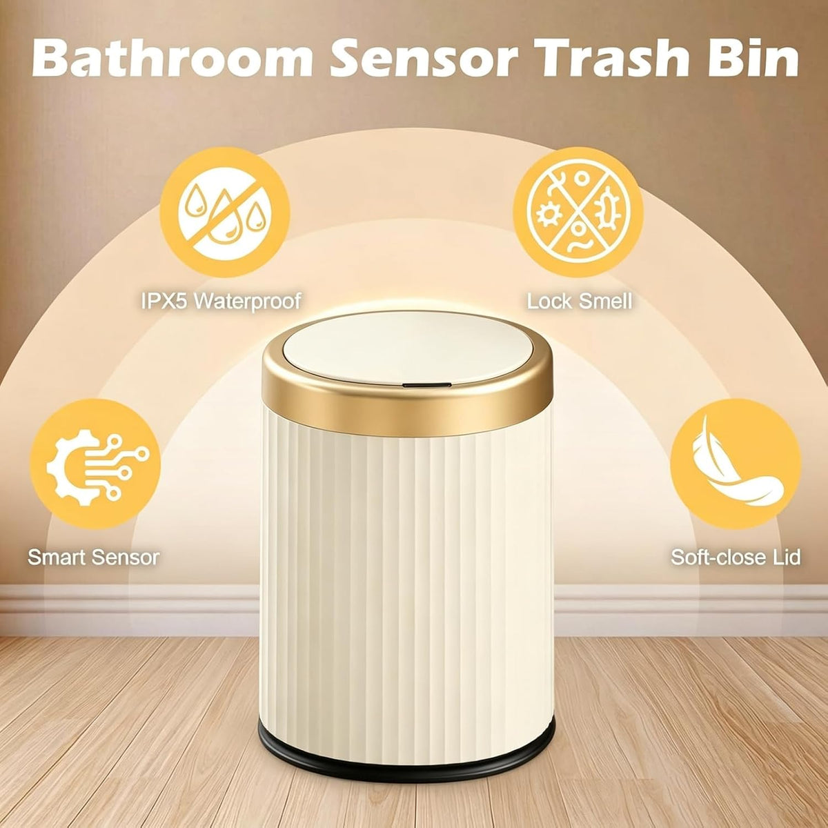 URALFA Bathroom Trash Can with Lid, Automatic Motion Sensor Trash Can