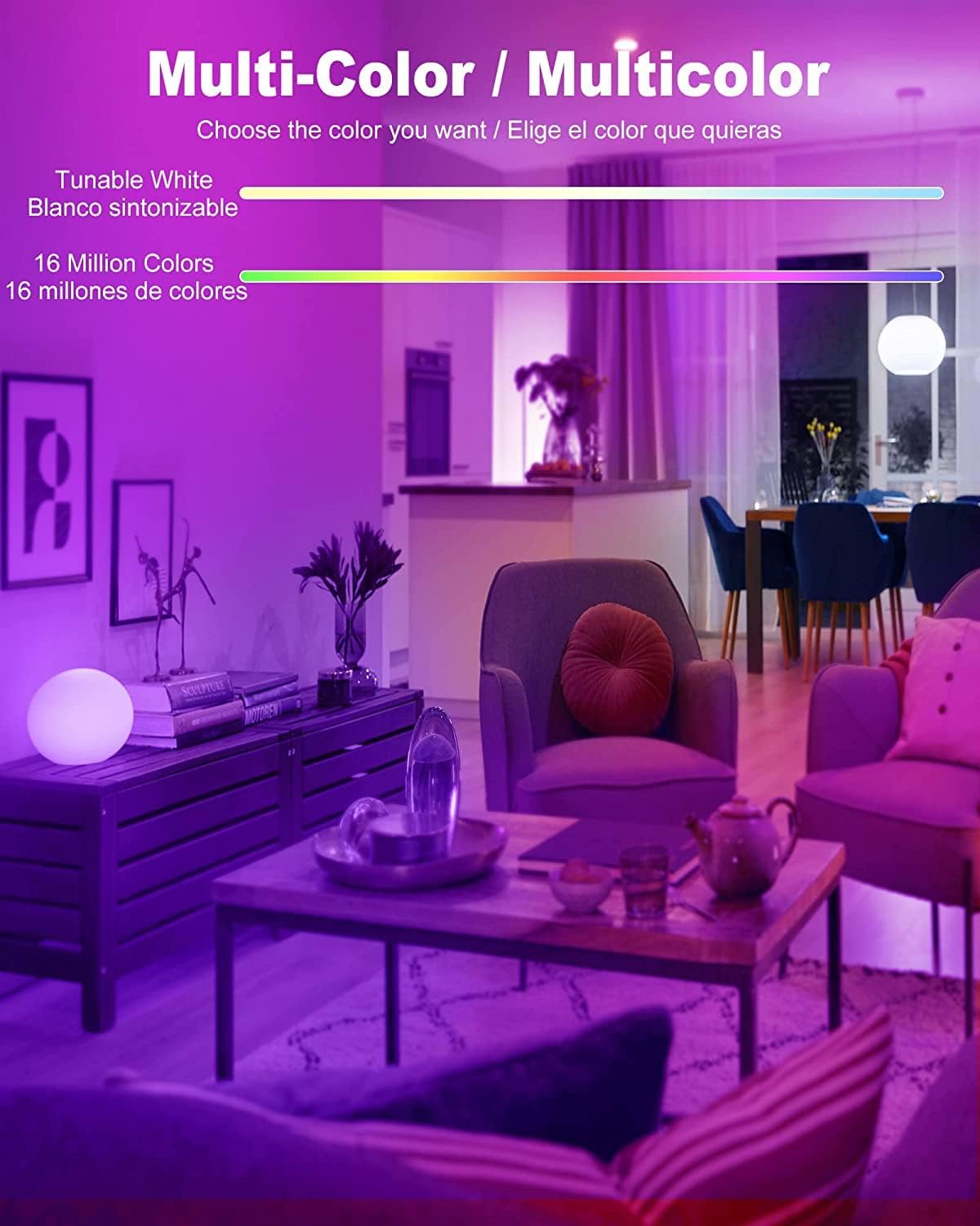 OHLUX Smart Light Bulbs, Color Changing LED Bulbs for Alexa and Google Assistant, 2.4GHz WiFi and Bluetooth with Music Sync, E26 A19, 120V, 4 Pack