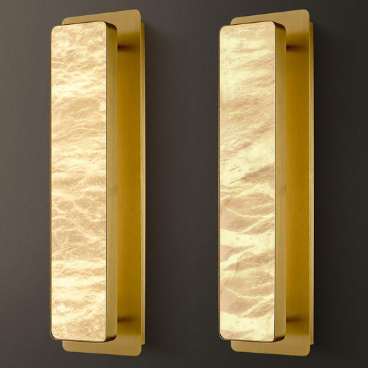 19.7" Brass Alabaster Wall Sconces, Natural Wall Sconce Set of Two, Gold Marble Sconce, Large Rectangular Bedside Wall Lamp Perfect for Hallway, Living Room, Stairs, Dining Room, Bedroom