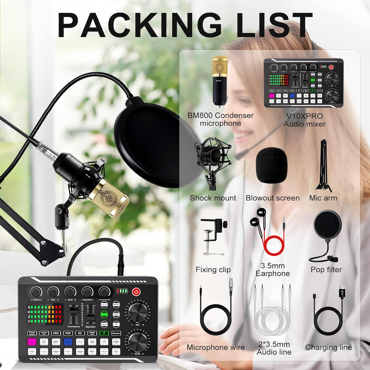 Podcast Equipment Bundle, F998 Sound Card with BM-800 Microphone | Podcast Equipment with Audio Mixer, Recording Studio Equipment for Podcasting Singing Gaming Live Streaming YouTube Tiktok