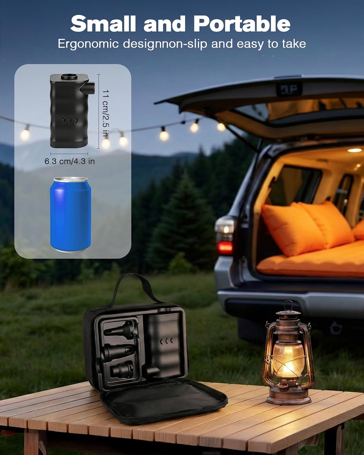 Zacro Portable Electric Air Pump with 6000mAh Battery for Quickly Inflatables and Deflation, Powered by USB/Any Standard 12V Vehicle Outlet, 3 Nozzles for Mattresses, Lounger Sofa, Pool Floats, Airbed