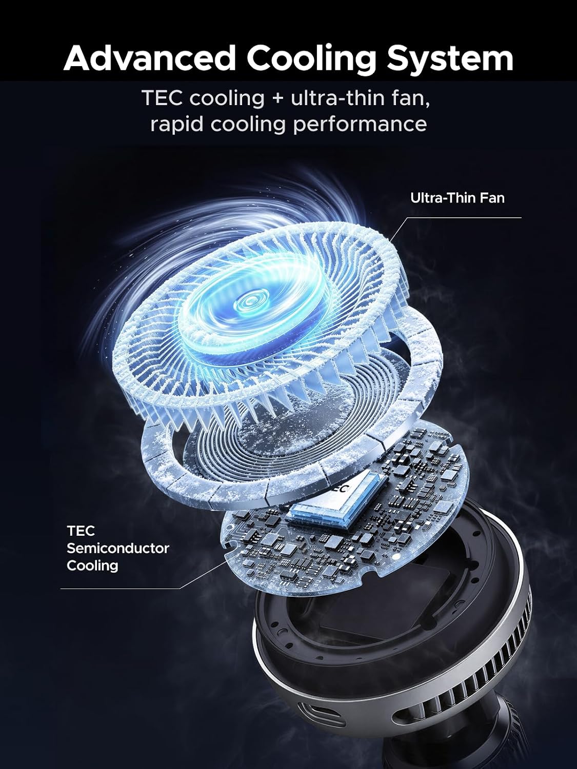 UGREEN Qi2.2 25W Wireless Car Charger Mount with Silent Cooling Fan (TEC) | Air Vent Clip and Fast Power, LED Lights, 360°Adjustable Car Phone Holder for iPhone 17-12 Series, 5FT Cable, No Adapter