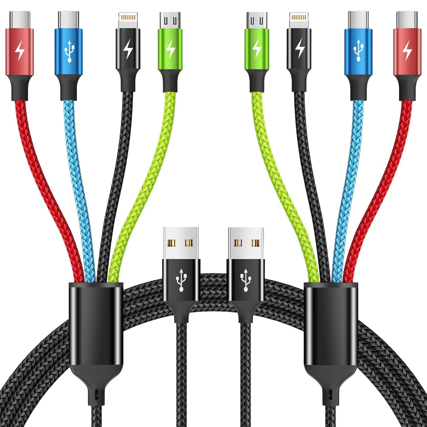 4 in 1 Multi Charging Cable, 2 Pack 5FT Charging Cords for Multiple Devices | USB Cable Phone Charger with USB C, IP and Micro, Nylon Braided, Cruise Essentials 2026, Travel Car Accessories