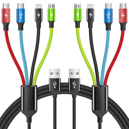 4 in 1 Multi Charging Cable, 2 Pack 5FT Charging Cords for Multiple Devices | USB Cable Phone Charger with USB C, IP and Micro, Nylon Braided, Cruise Essentials 2026, Travel Car Accessories