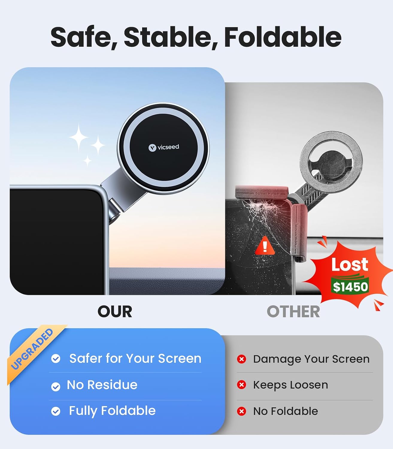 VICSEED Tesla Phone Mount【Strongest Magnet Power】Foldable Hidden Tesla Phone Holder Fit for All Phone, Tesla Model 3 Model Y for MagSafe Car Mount, Tesla Model 3 Accessories, Tesla Model Y Accessories