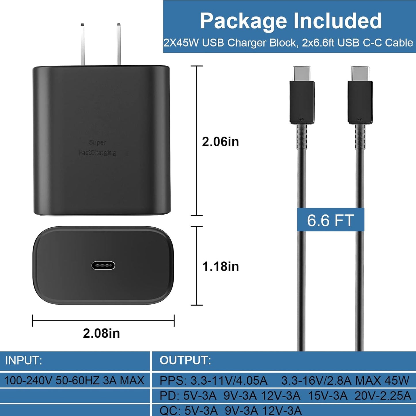 45W USB C Super Fast Charger, Type C Charger Fast Charging Android Phone Charger with 6.6ft Cable Cord for Samsung Galaxy S26 Ultra/S26/S26+/S25 Ultra/S25/S24/S23 Ultra/S22 Ultra/S20 Ultra/Note 10