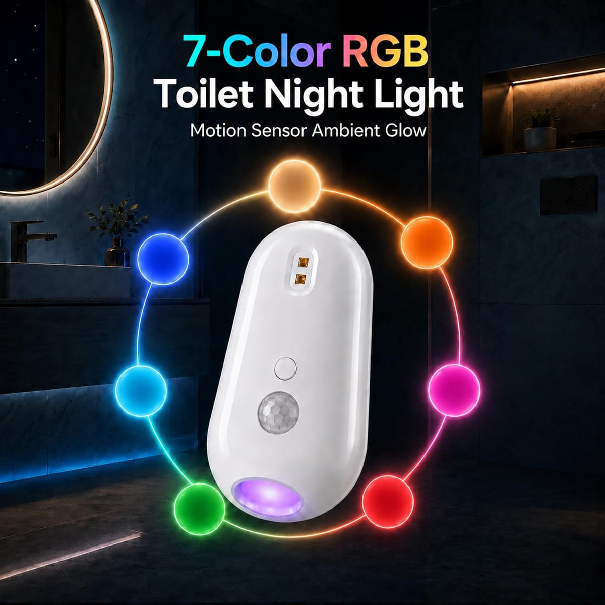 2 Packs Toilet Night Light with Motion-Activated, RGB Smart Toilet Bowl Night Light with USB Rechargeable, Waterproof, Adhesive-Mounted for Home/Shared Bathroom