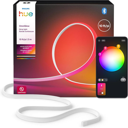 Philips Hue OmniGlow 9.8-Foot Micro LED Strip Light, 2700 lm, Vibrant Color and Ambiance, Flexible Indoor Lighting, Uniform Light, Cuttable, App and Voice Control