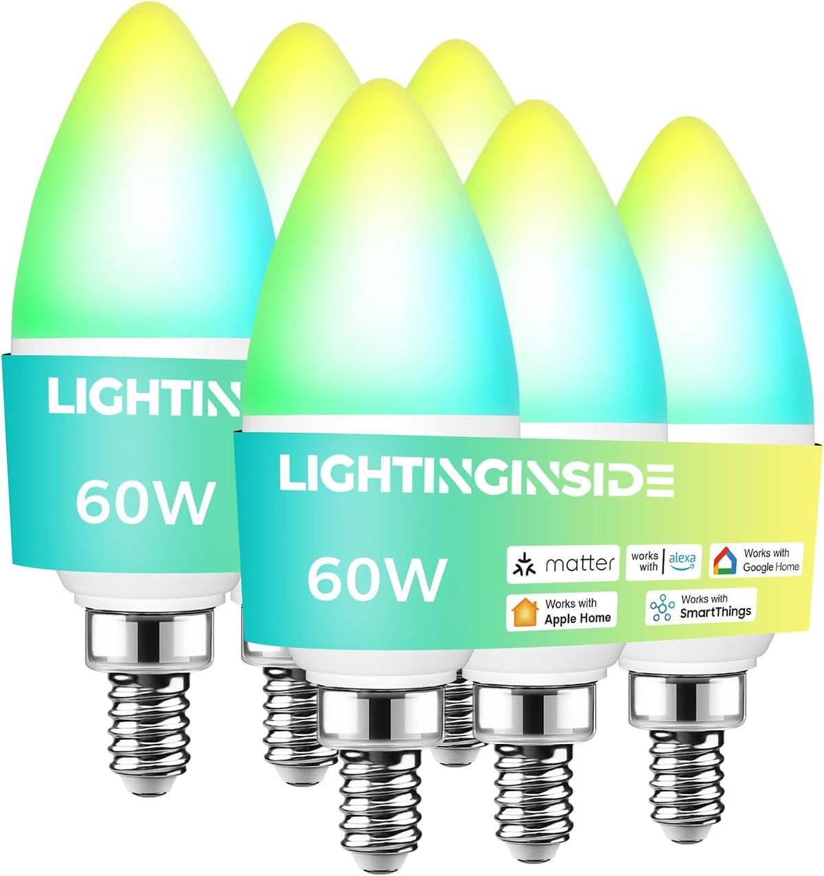 Lightinginside Matter Smart E12 LED Bulbs 60W, RGBCW Candelabra Light Bulbs