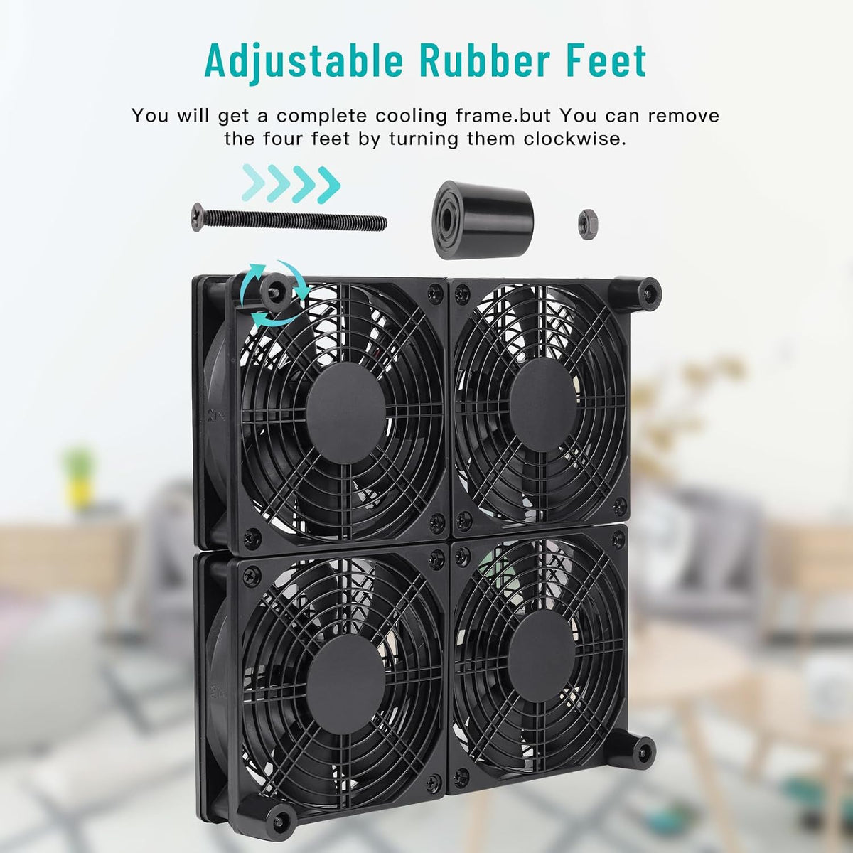 Router Laptop Cooling pad 4X 120mm Computer Fan with AC Plug Variable Speed Fan for DIY Electronics TV Box Cabinet Computer Game Equipment Cooing