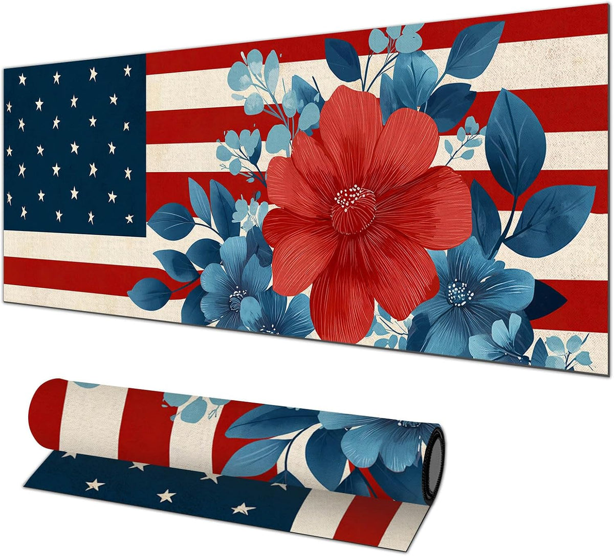 HOMETITUTE Mouse Pad 31.5 x 11.8 Inch American Flag Floral Desk Mat XL Large Extended Keyboard Mat Computer Desk Pad Non Slip Waterproof Mouse Pads Gaming Office Accessories