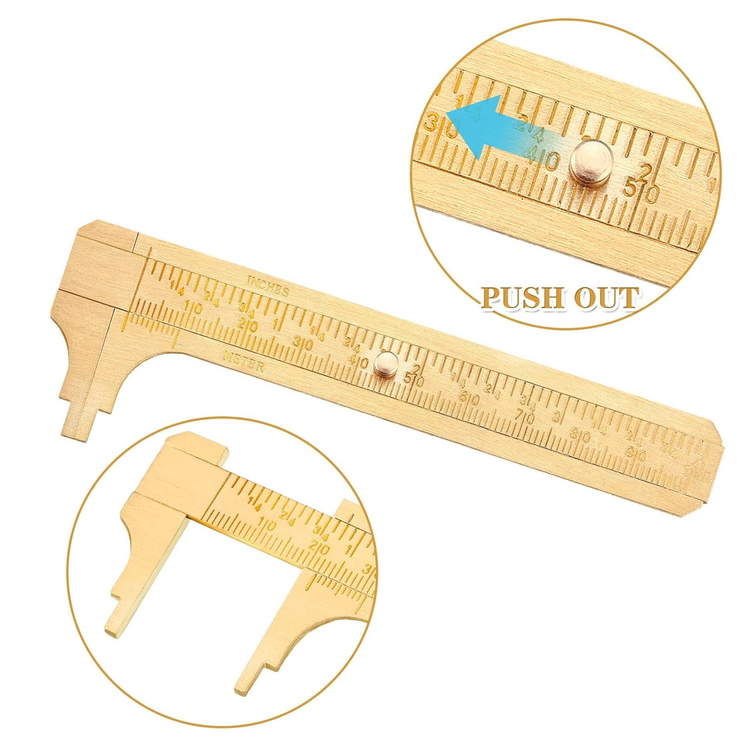 4 Pcs Brass Pocket Caliper Double Scale Mini Tool for Jewelry | Vernier Gauge with Dual Scales, Metal Calipers for Beads Wire Rings, Portable Mini Ruler Measuring Jewels Sizing Crafts