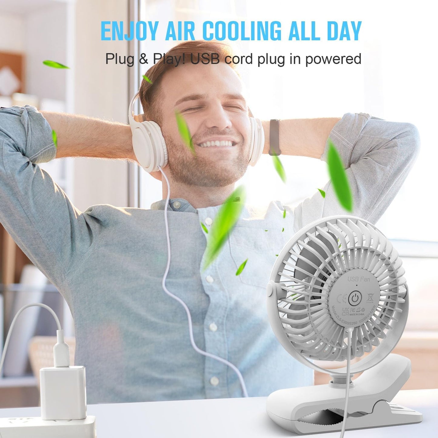 BESKAR USB Clip on Fan, Portable Small Desk Fan with Cord Powered | 3 Speeds Strong Airflow, Sturdy Clamp, Ultra Quiet Personal Cooling Fan for Office Dorm Bedroom Stroller