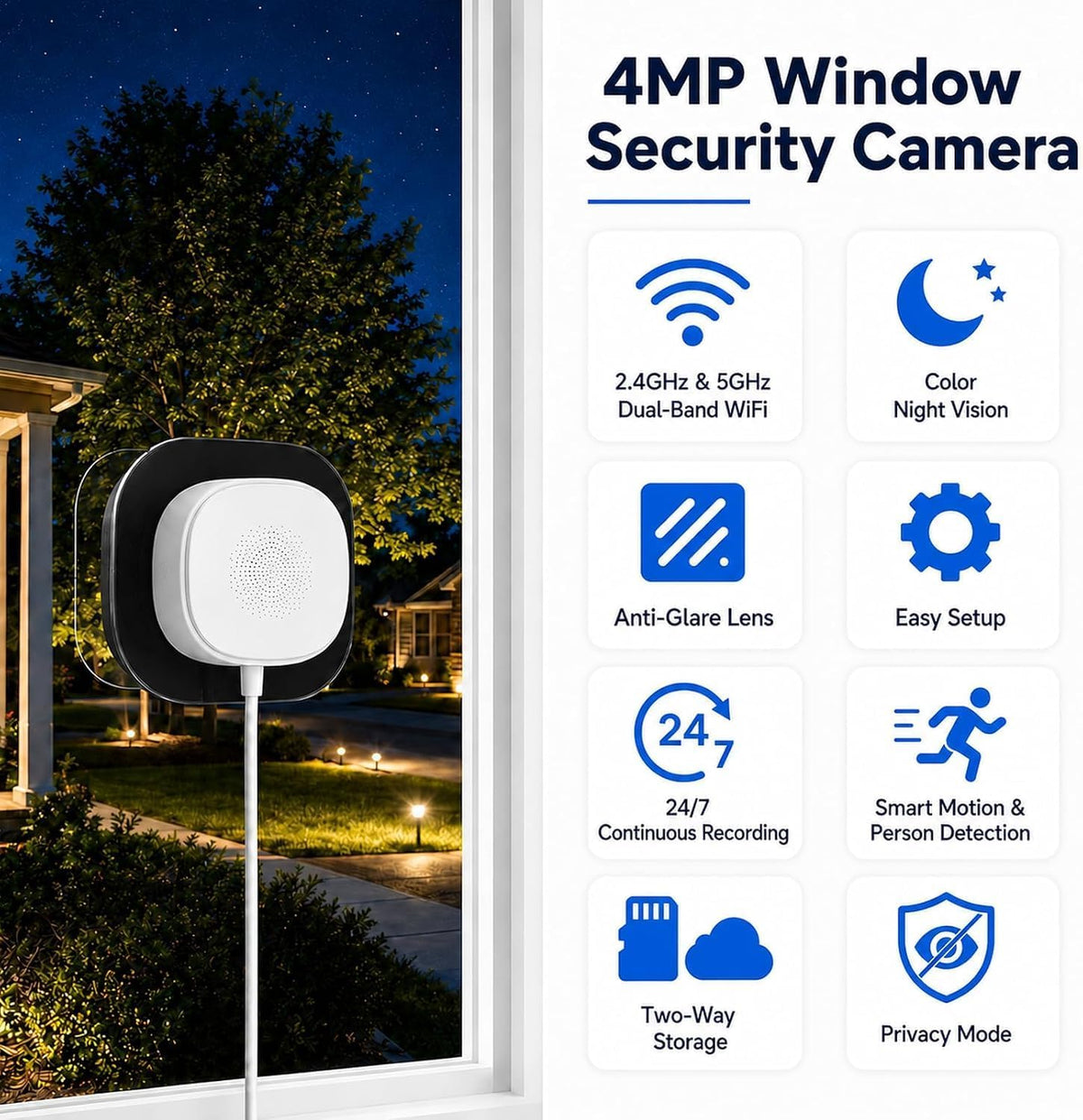 ELECCTV 2.5K Window Security Camera,2.4G/5GHz WiFi Indoor Camera,Anti-Glare