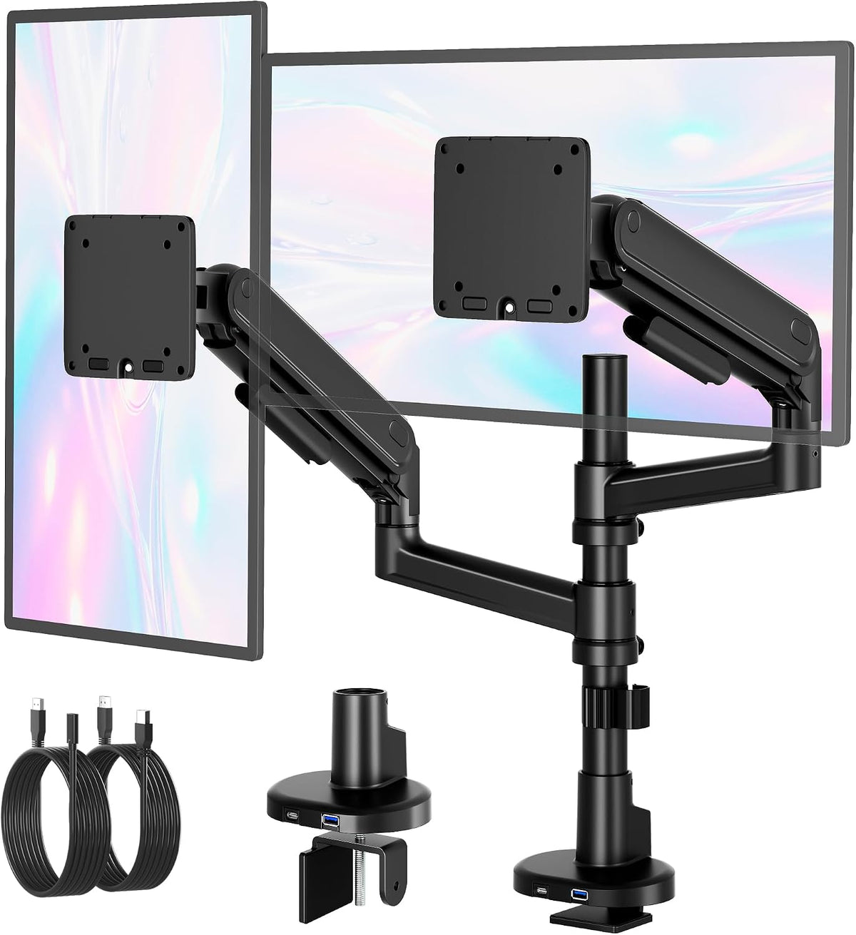monTEK Dual Monitor Arm, Vertical Stackable 17–40" Full Motion with USB