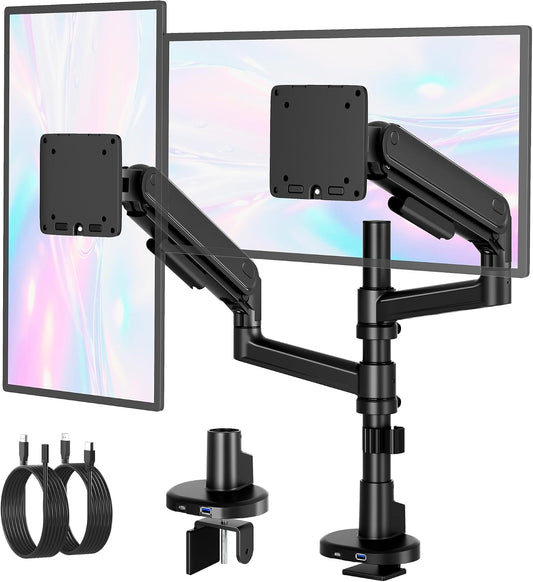 monTEK Dual Monitor Arm, Vertical Stackable 17–40" Full Motion with USB