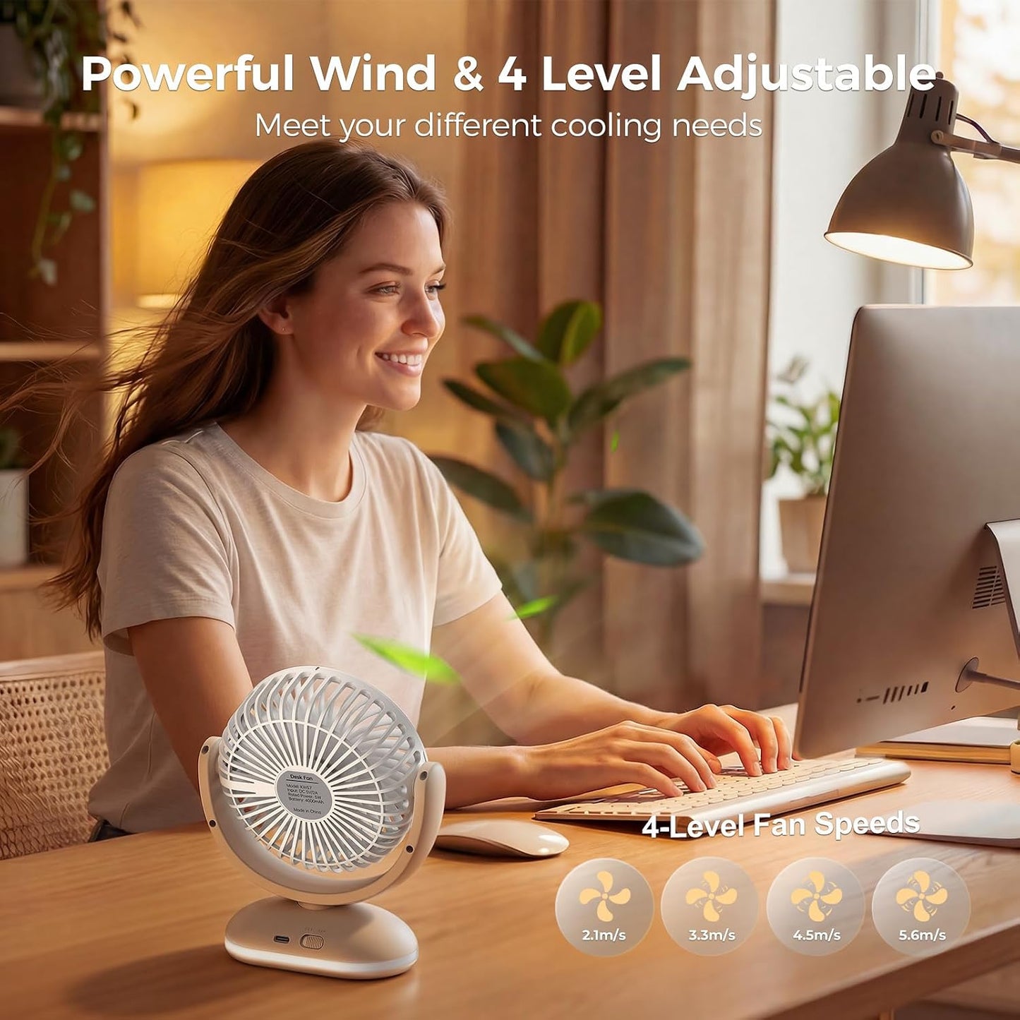 TriPole Desk Fan Small Quiet, Rechargeable Mini Portable Fan with LED Light | 31H Runtime, Digital Display, Night Light, 4 Speeds, Battery Operated Fan for Bedroom Sleeping Office Travel Camping Cruise