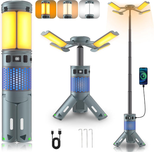Camping Lights, Rechargeable Telescopic Camping Lights with Stand,12000mAh Camping Lanterns & Lights with RGB, Magnetic Base, Portable Flashlights for Camping, Hiking, Emergency