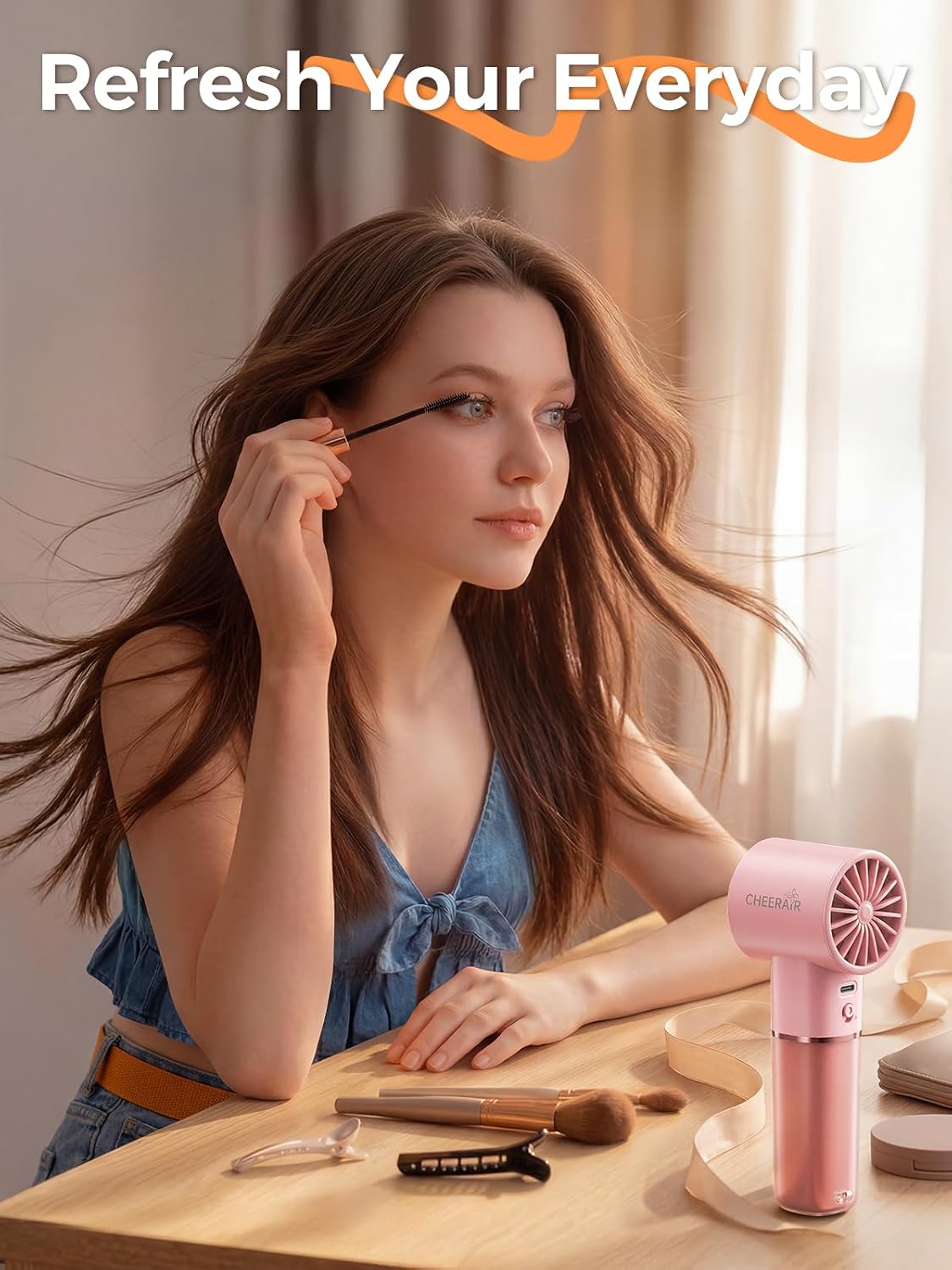 Handheld Portable Fan, 6-Speed Rechargeable Powerful Mini Fan | 5000mAh Battery Up to 15 Hours Runtime, Smart LED Display, Pocket Turbo Personal Fan for Travel, Camping, Makeup