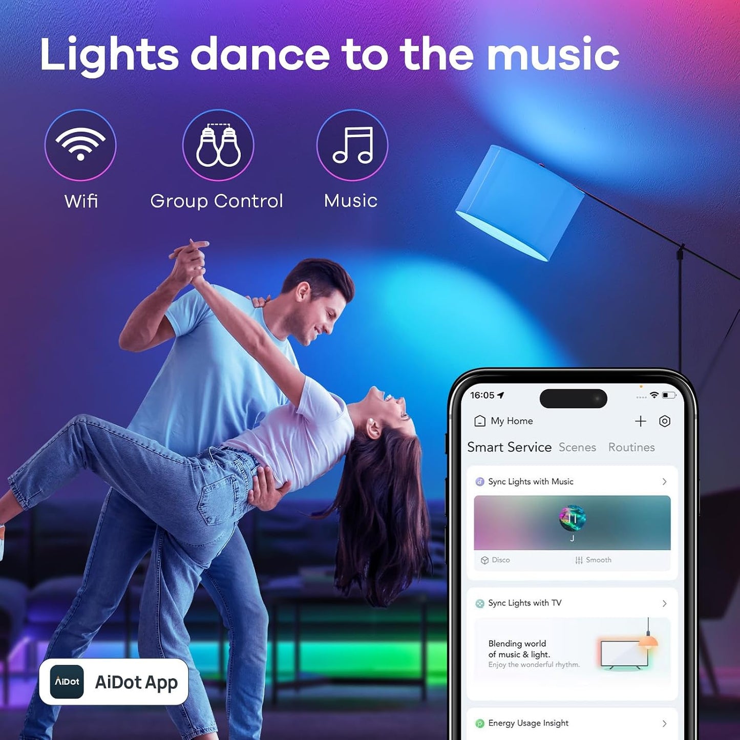 Linkind Matter Smart Light Bulbs, Work with Apple Home, Alexa, Siri, Google | Matter-enabled Direct Connect, LED Color Changing Light Bulbs, Mood Lighting, Music Sync, A19 E26 60W 800LM 2.4G WiFi, 6 Pack