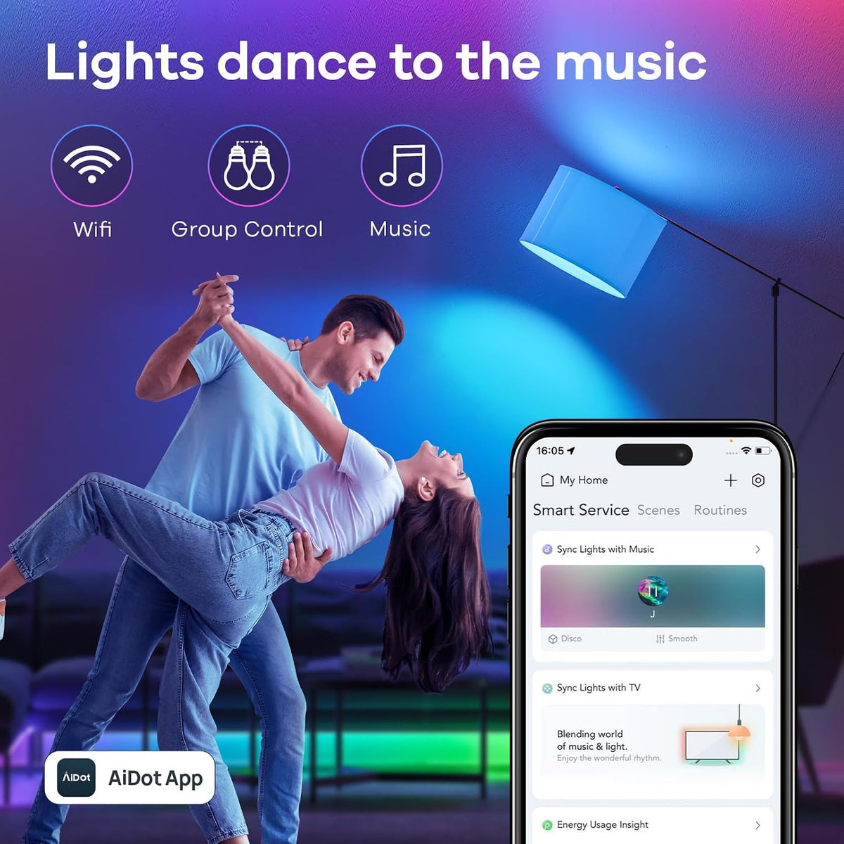 Linkind Matter Smart Light Bulb, Smart Bulbs Work with Apple Home, Siri, Alexa, Google Home, SmartThings, Color Changing Light Bulbs RGTBW Music Sync, Mood Lights, 2.4Ghz WiFi A19 E26 60W 800LM 3 Pack