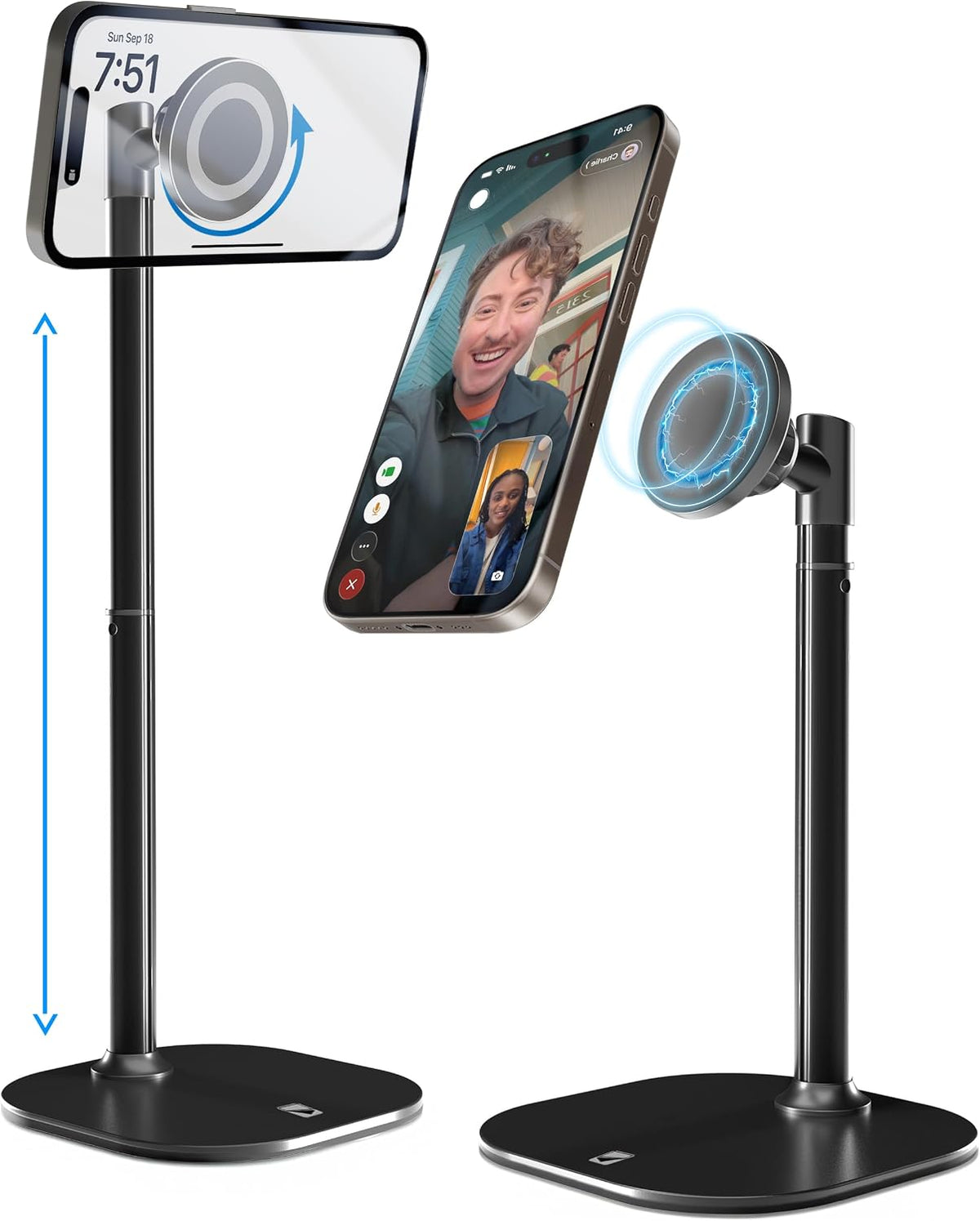 COOPER MagStand Magnetic Phone Stand for Desk, MagSafe Tripod, iPhone 17 | 9-13" Adjustable, Weighted Base, Strong Magnet Hold, iPhone Holder for Video Calls, 2 Steel Rings, Fits any iPhone or Android