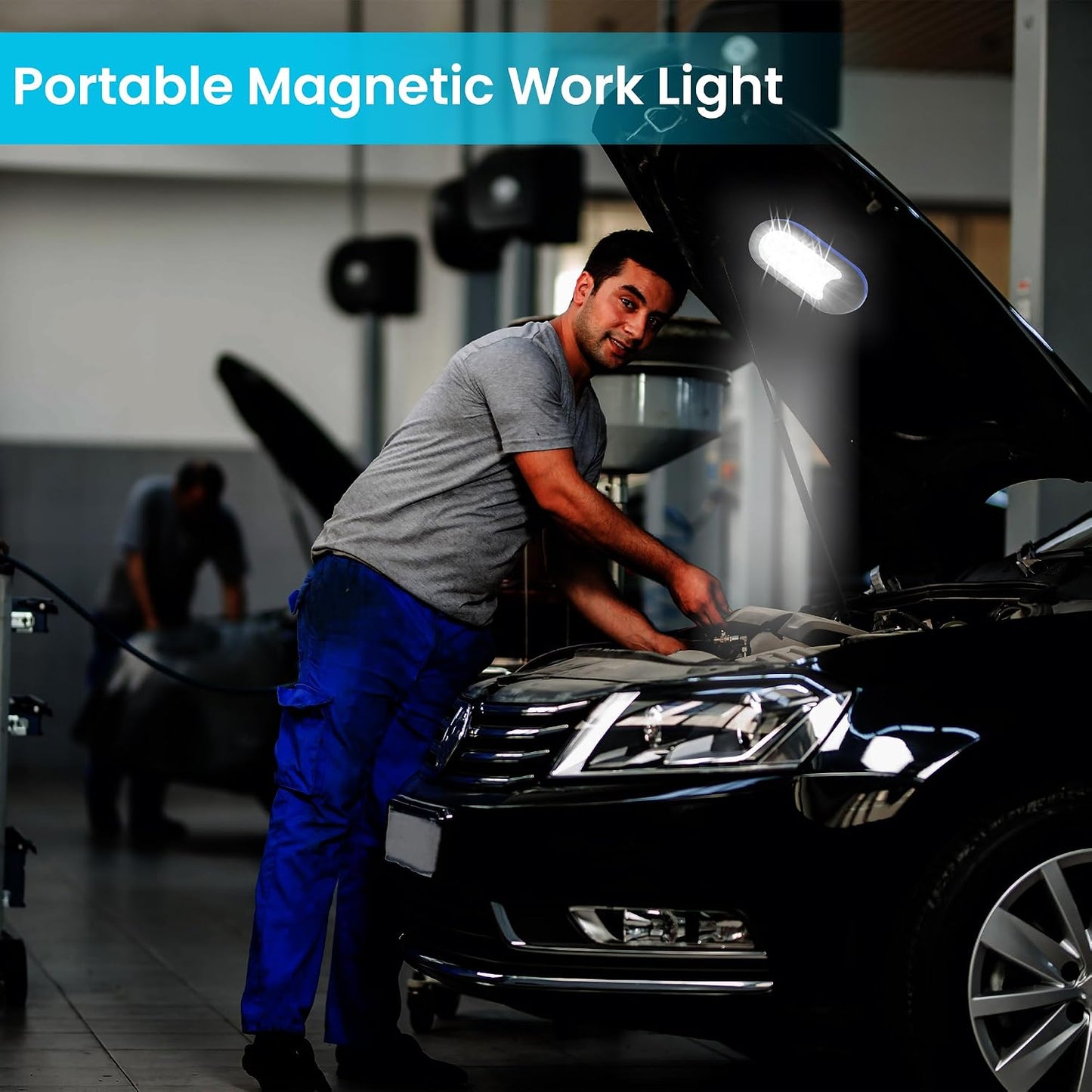 3-Pack LED Work Light | Portable Magnetic Work Light with Rotatable Hook, Magnetic Back & Push Button | Battery Operated Pocket Work Lights for Car Repairing, Emergency, Hiking, Camping