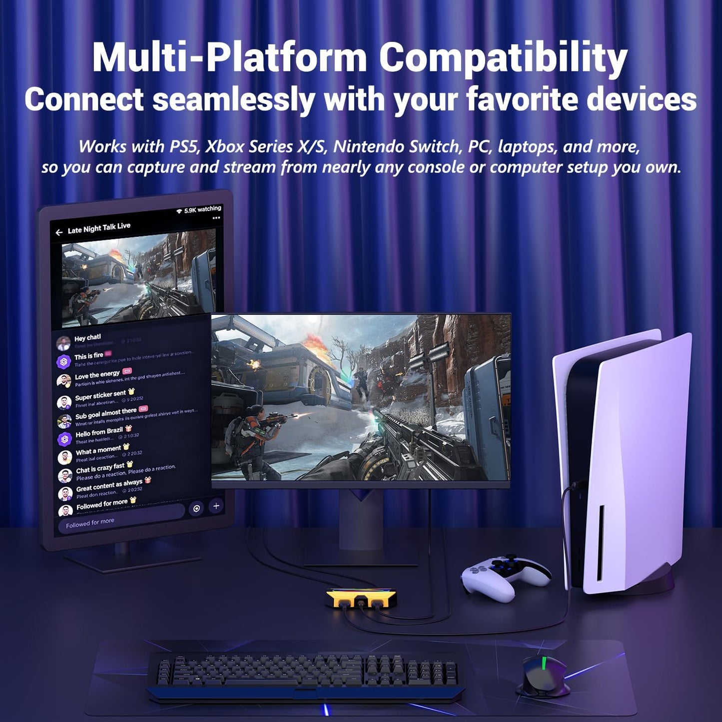 BlueAVS Multi-Spec HDMI Video Capture Card for Streaming, 4K60 1440P144 1080P240 High-frame Capture Card, USB-C External Capture Card for PS5, Xbox Series X/S, Switch, Compatible with PC, Mac, OBS