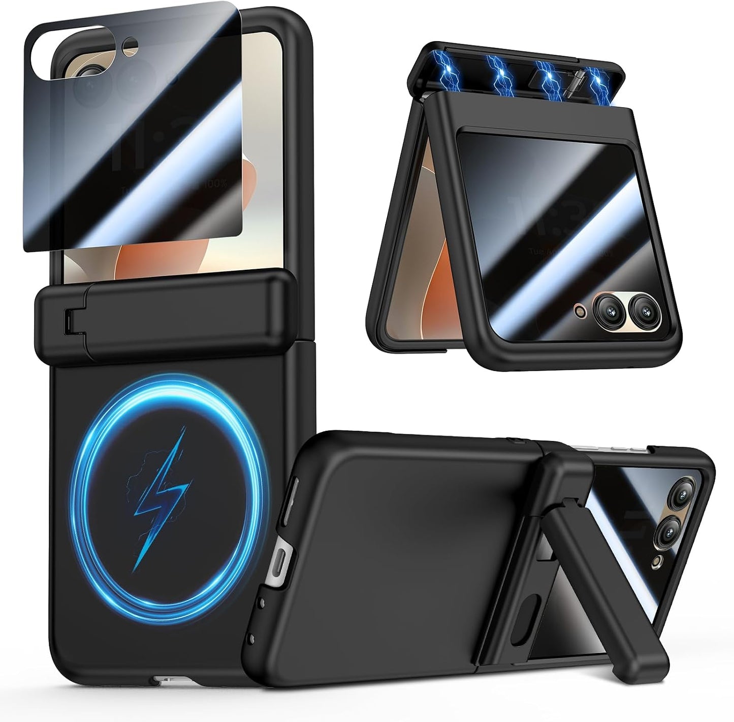 VEGO for Motorola Razr 2026/2025/2024 Case, Compatible with MagSafe | Hinge Protection & Kickstand & Privacy Screen Protector, Magnetic Slim Protective Hard PC Cover for Moto Razr 2026 - Black