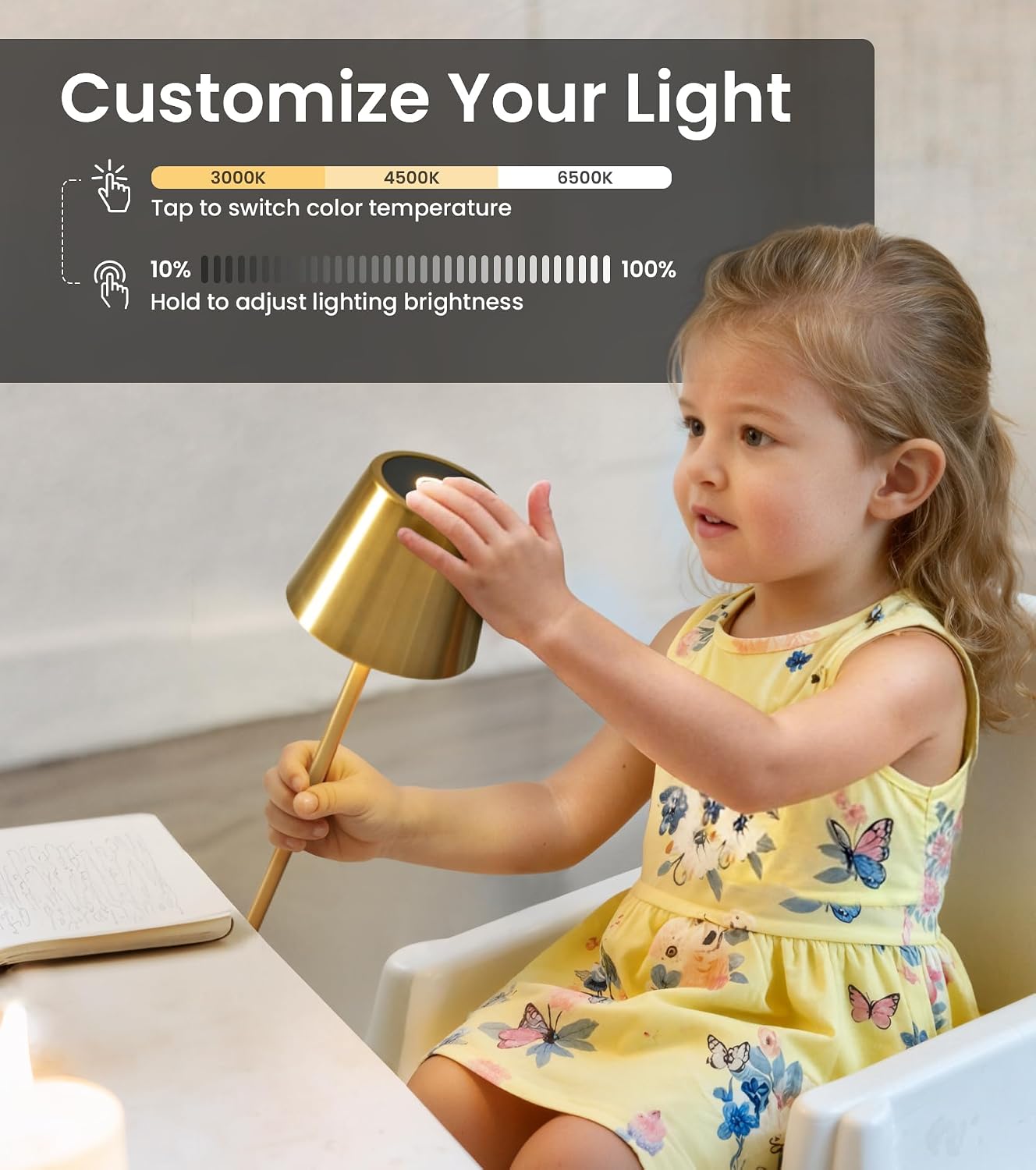 3 Pack Cordless Table Lamp, Portable Battery Operated Lamp with 3 Color Temps and Stepless Dimming, Rechargeable Table Lamp for Dinner, Desk, Cafe, Outdoor (Brushed Gold)