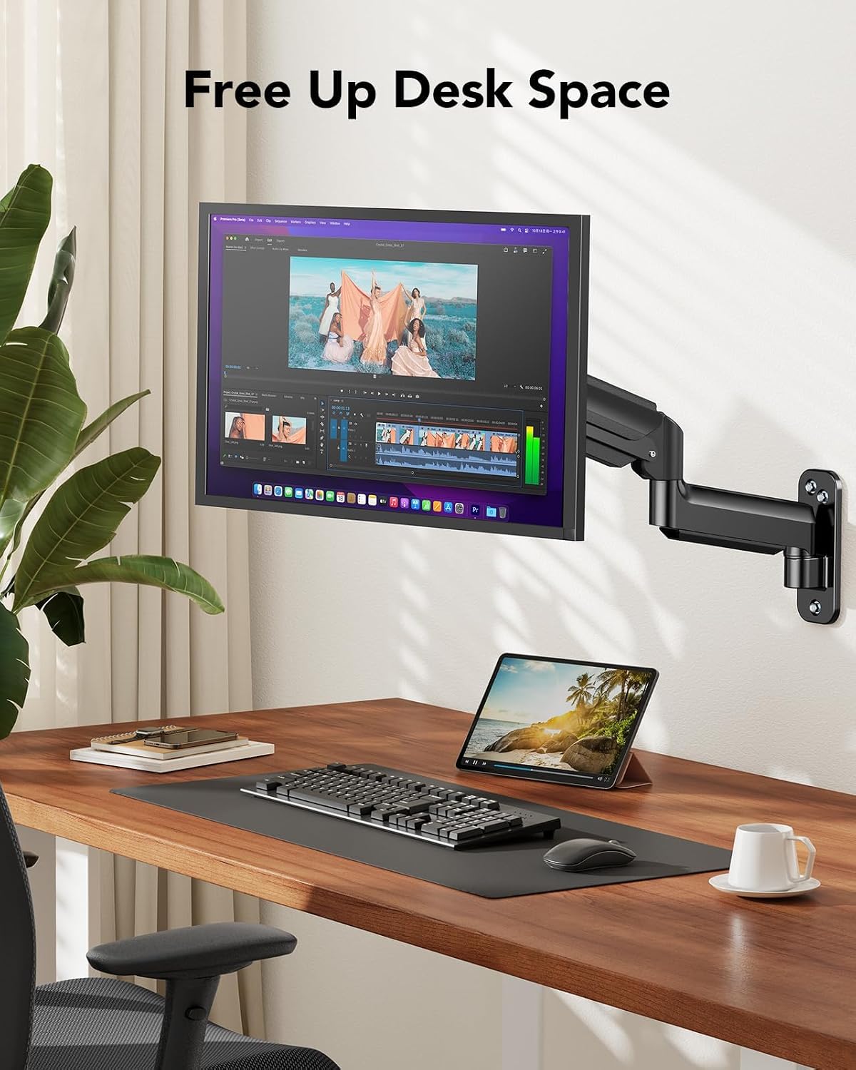HUANUO Computer Monitor Wall Mount for 22"-35" Screens, Gaming Wall Mount Monitor Arm Holds up to 26.4lbs, Vesa Mount with Tilt, Swivel, Rotation, Supports 75x75mm, 100x100mm, 200x200mm, Black