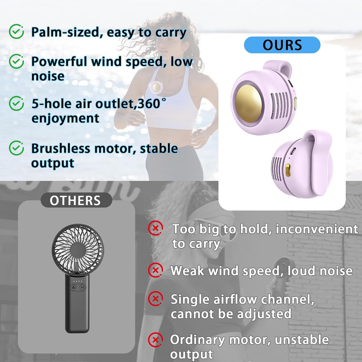 Portable Clip-On Fan, Mini USB Rechargeable 360° Rotatable Fan, 3-Speed Silent Mini Bladeless Fans