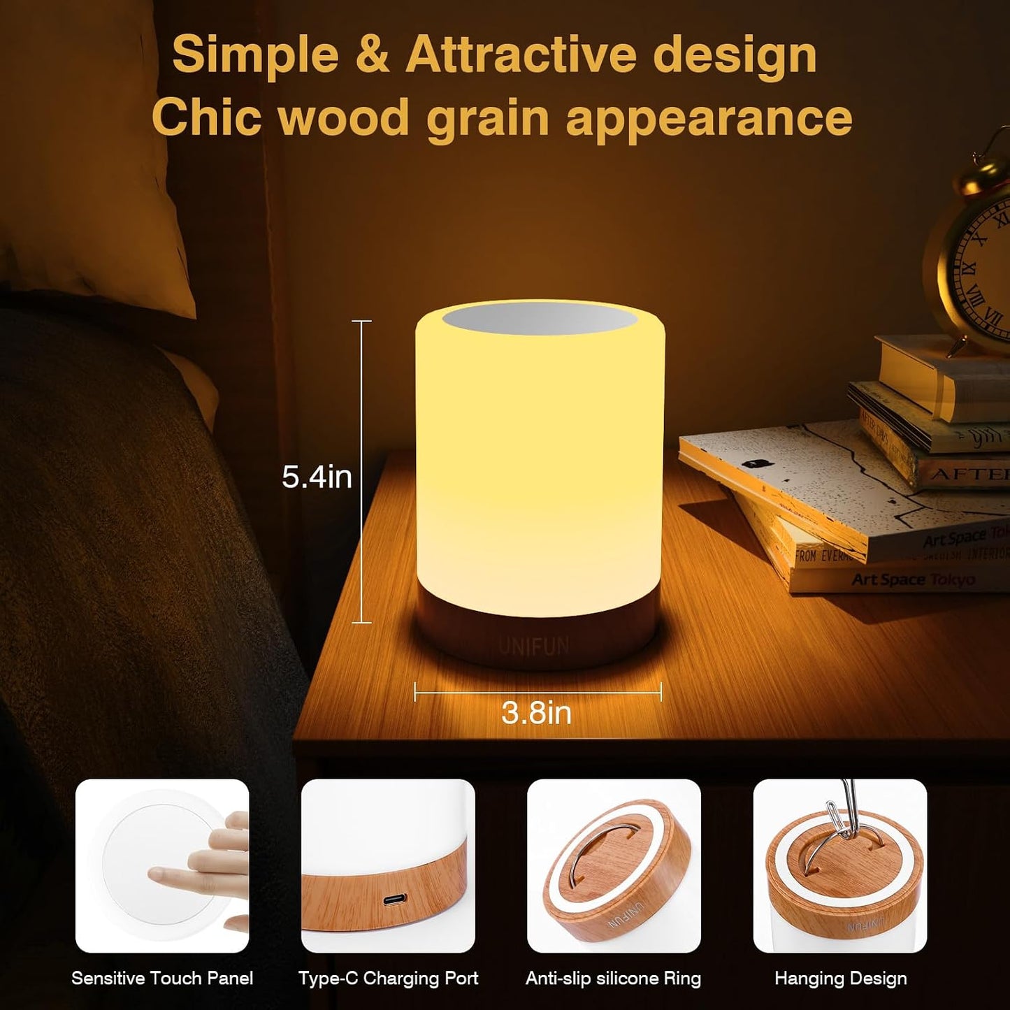 UNIFUN Bedside Touch Lamp Rechargeable Dimmable RGB LED Table Night Light | Easy Touch Control Design , Rechargeable Battery With Portable Cordless, RGB Color Change,Multiple Use for Bedroom, Nursery