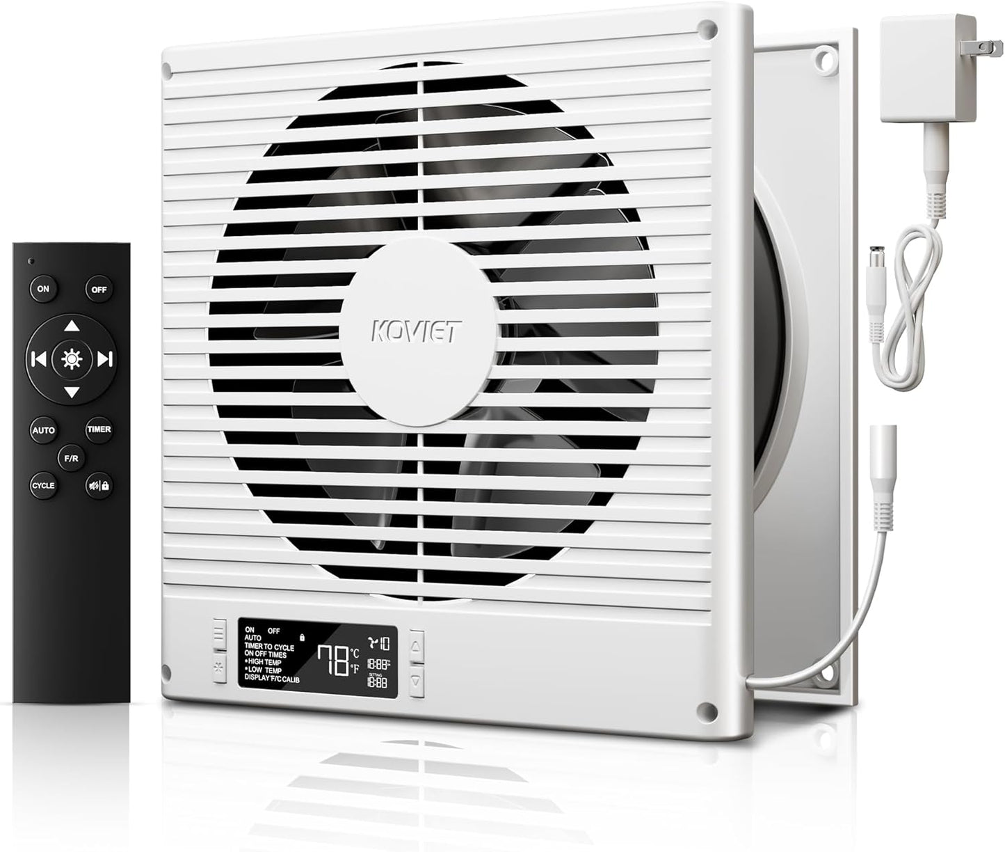 KOVIET 8" Room to Room Ventilation Fan with Remote, Quiet Reversible Through the Wall Air Transfer Fan, 10-Speed Smart Exhaust Vent, Temperature Control, ETL Certified for Bedroom, Kitchen, Laundry