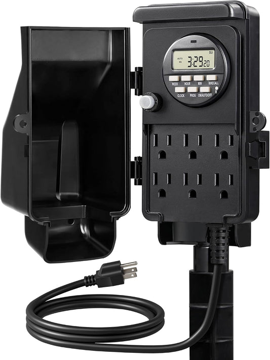 DEWENWILS Outdoor Digital Power Strip Timer, Waterproof Power Stake Timer