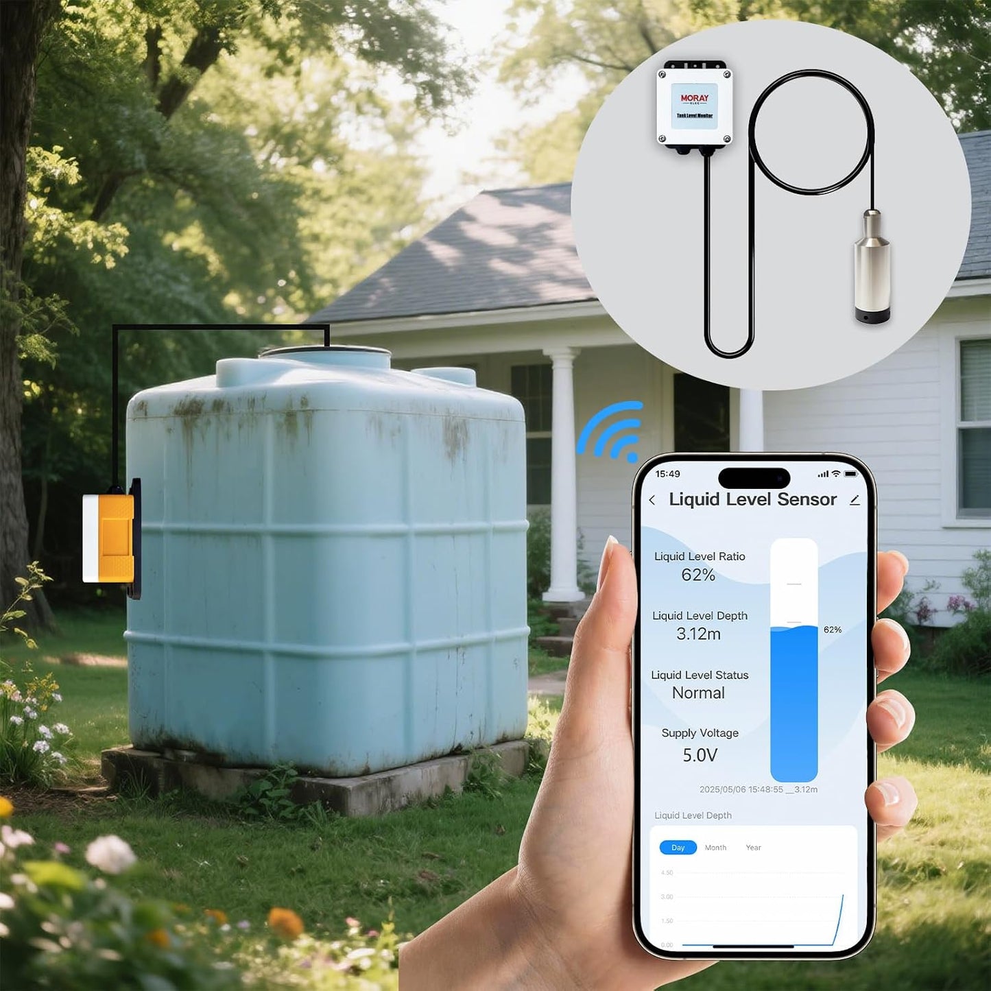 Moray Smart WiFi Water Level Sensor Submersible Tank Level Monitor Water Level Transmitter , Automatic Alarm Indicator for Smart Life APP ZigBee Smart Home Remote IP67 Waterproof (ME202Z5m)