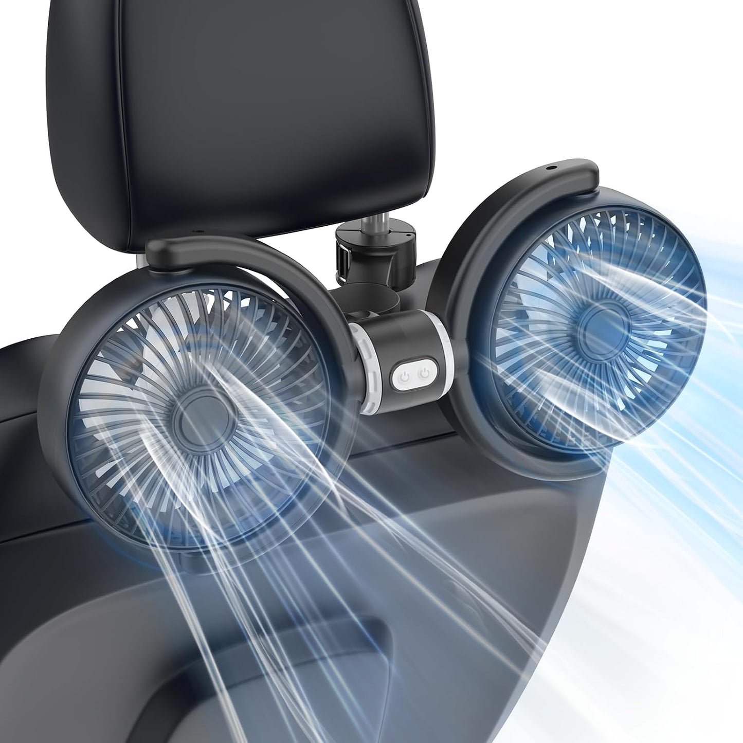 Car Fan USB Powered for Baby Backseat with 3 Speed Separately Controlled | Dual-Head Back seat Fan,Quiet Brushless Motor,360°Rotatable,5V/2A,Air Circulation For Van Truck SUV RV Backrests