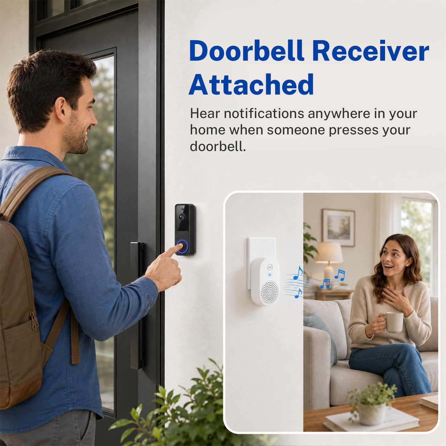 Doorbell Camera Wireless, 1080P Video Doorbell Camera Battery Powered | Security Camera with AI Human Detection, 2-Way Audio, Night Vision, Cloud Storage, 2.4GHz WiFi, Front Door Camera for Home