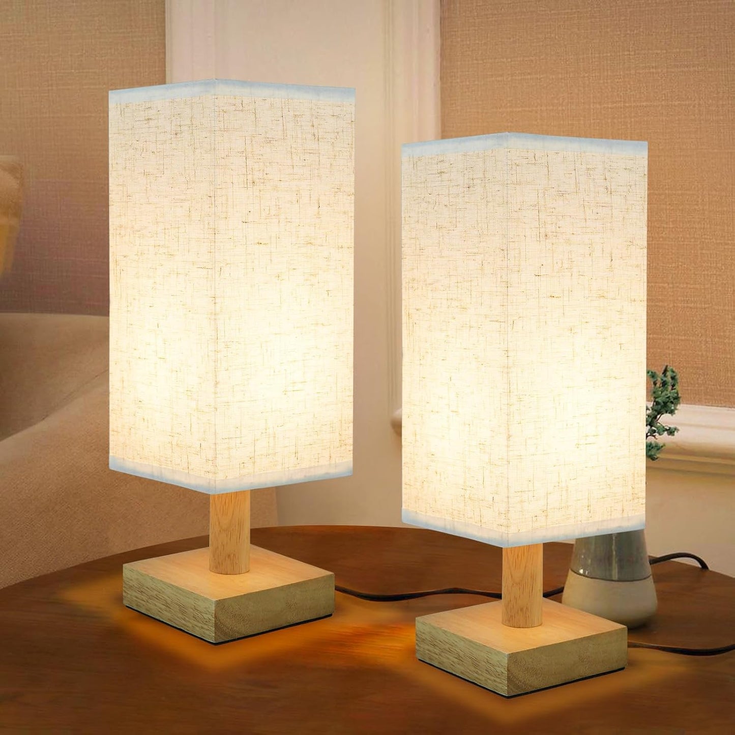 Small Bedside Night Table Lamp for Bedroom, Minimalist Nightstand Lamp with Round Fabric Linen Shade, Study Reading Desk Lamp for Kids Room, Living Room, College Dorm, Home, Office