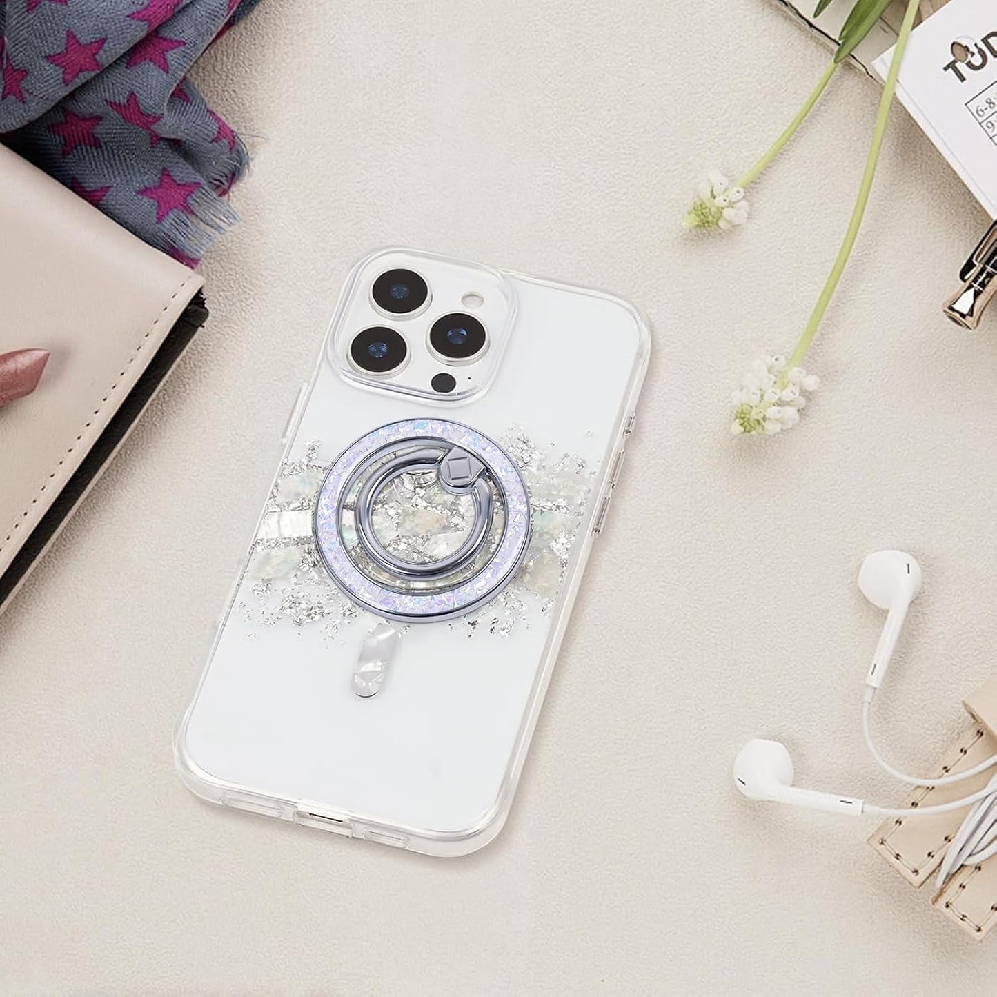 Magnetic Phone Ring for MagSafe Grip [Super Magnet] Gold Twinkle Design Ring Holder Stand, magsafe pop Socket (Colorful and Dazzling)