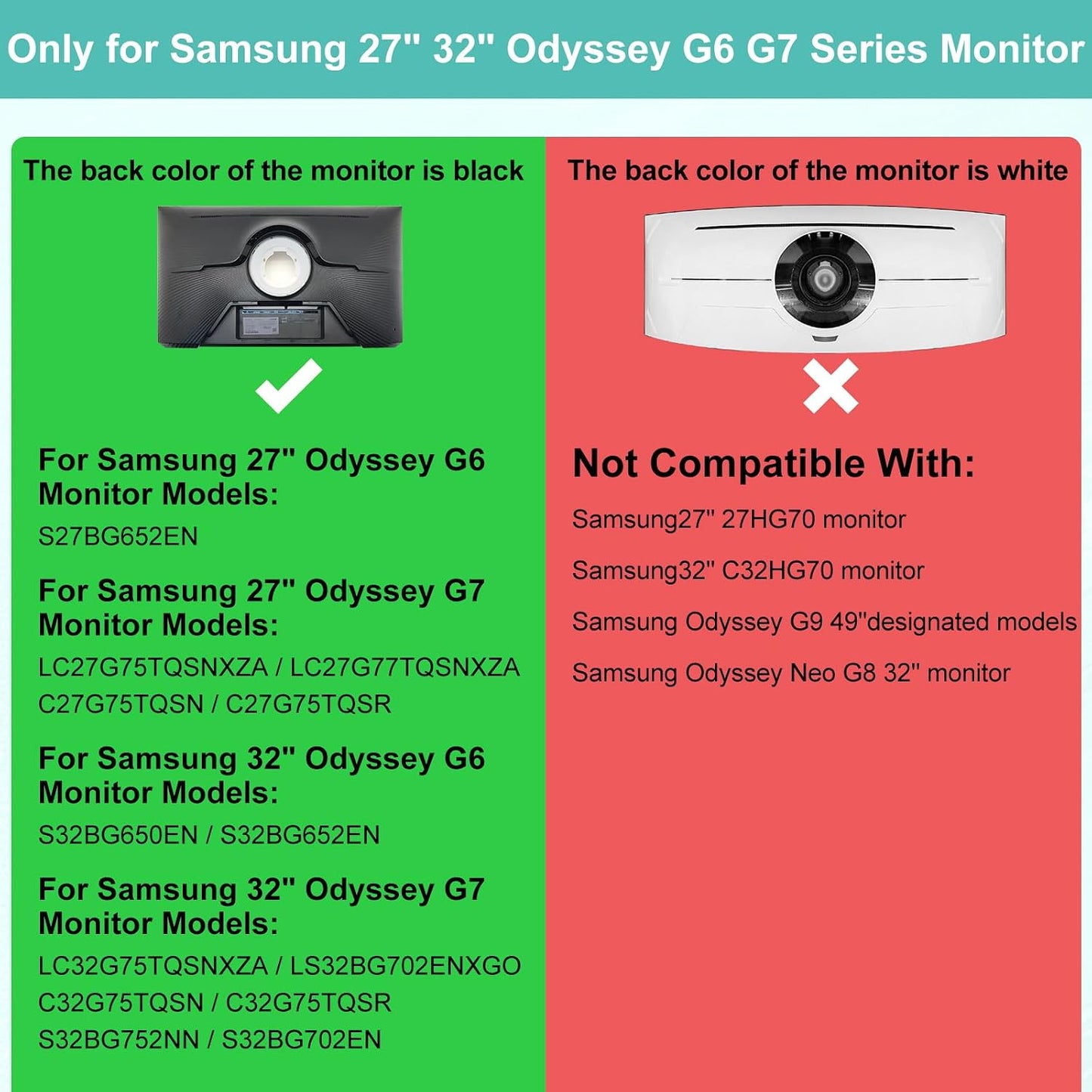 Monitor VESA Adapter Arm/Mount Compatible with Samsung 27” Odyssey G7 G6 Samsung 32” Odyssey G7 G6 Mount for G75T G75NB G65B LC32G75TQSNXZA Curved Monitor with Pen Holder and Cable Ties