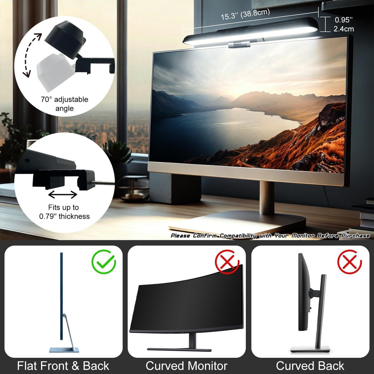 Monitor Light Bar, Computer Monitor Lamp for Eye Care, Home Office (15.3")