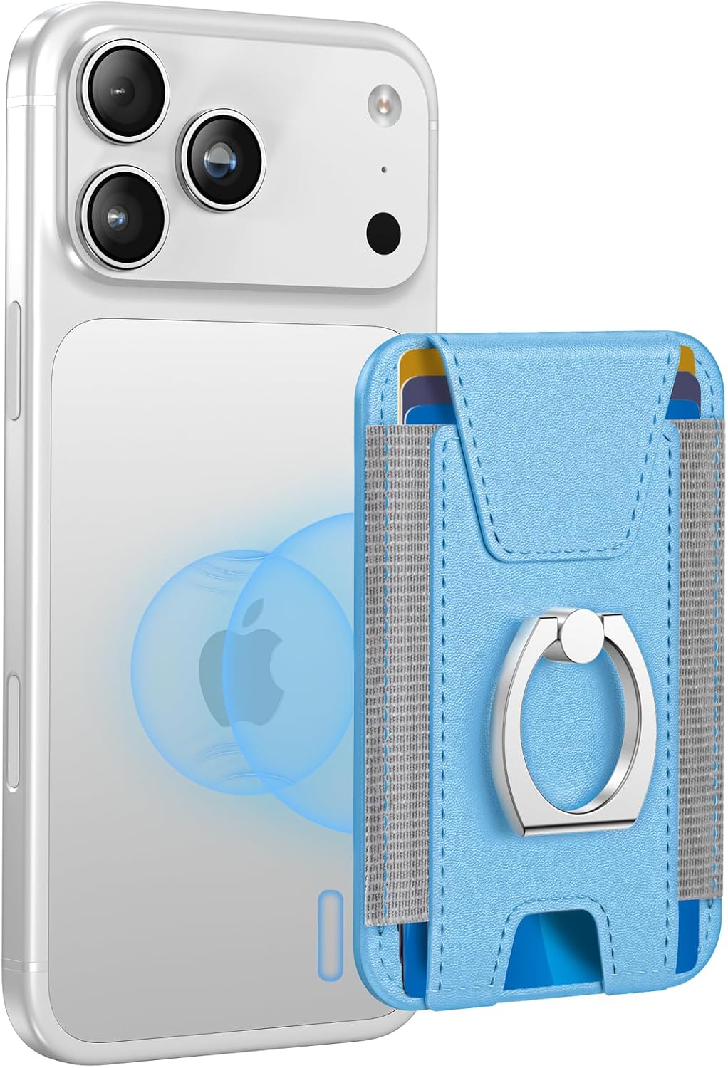 for Magsafe Wallet with Grip, 6-Card Holder; Stronger Magnetic Phone Wallet | Magnetic Card Wallet Holder for iPhone 17/16/15/14/13/12 Series, Privacy Flap, RFID Blocking, Sky Blue