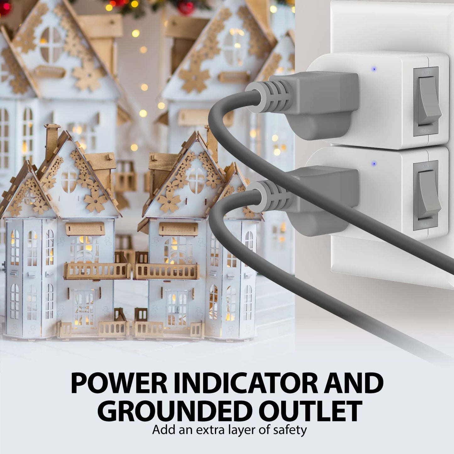 Fosmon Grounded Outlet with ON/Off Switch (4 Pack), 3 Prong Electrical Plug Outlet Extender Switch, 245J Single Port Power Adapter Surge Protector, 15A Circuit Breaker, White, ETL Listed