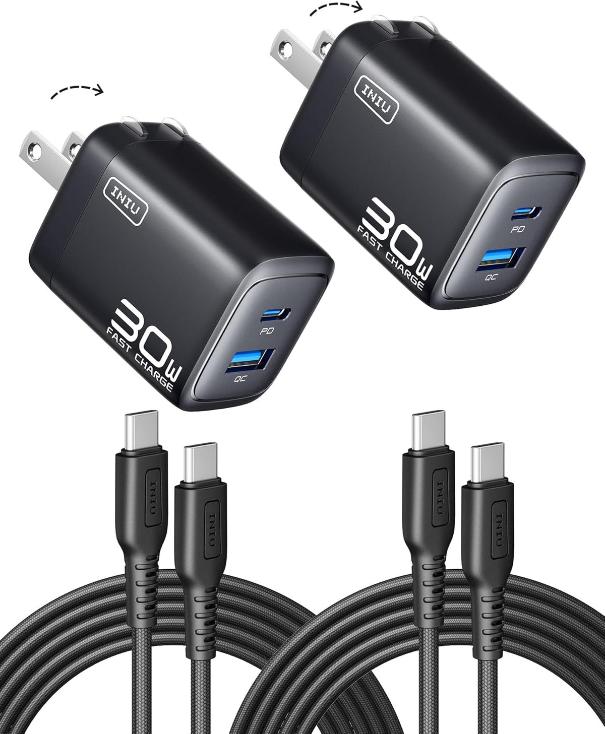 INIU 30W GaN Fast Charging USB C Charger, Block with Smart Phone Protection | 2-Pack, ETL Safety Certified, for Office & Travel, Dual Port Wall Adapter Block for iPhone 17 16 Pro iPad Samsung Google etc