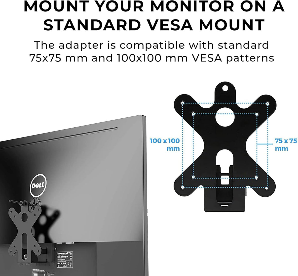 HumanCentric VESA Mount Adapter Compatible with Dell Monitors SE2416HX, SE2717HX, SE2717HR, SE2717H, S2216M, S2216H, SE2716H, SE2216H, SE2417HG, SE2416H, S2216H, 75x75mm and 100x100mm Patterns