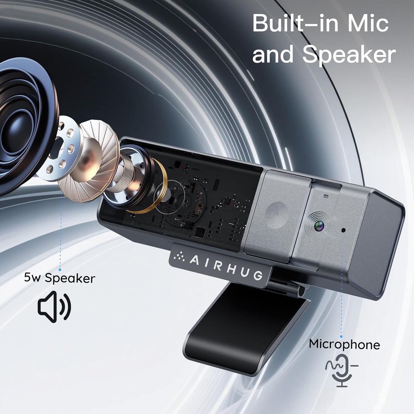 AIRHUG 3 in 1 1080P Webcam with Microphone & Speaker | Built-in Privacy Cover, USB Camera, Video Conferencing/Online Class/Gaming Live